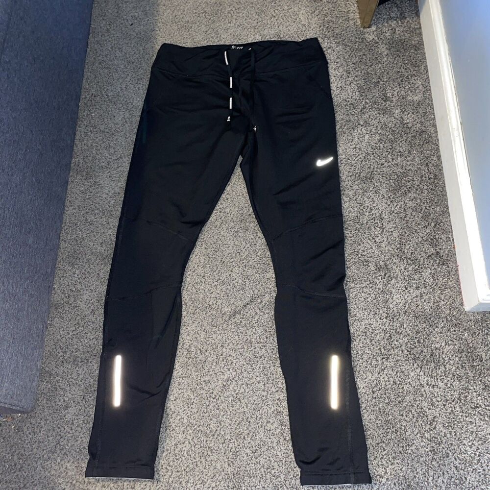 Nike Dri-Fit Fast Mid-Rise Running Leggings Black Zip Ankles Size Large